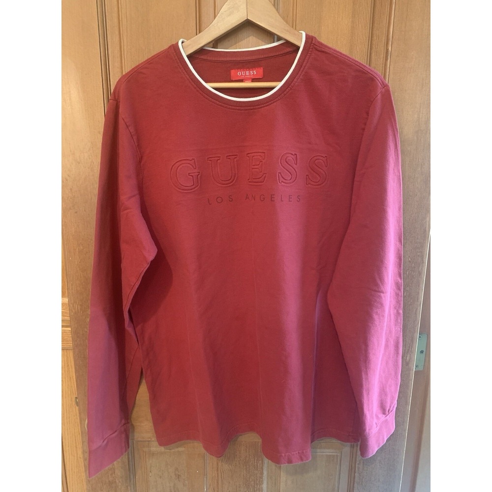 GUESS Sweatshirt Men's Size XL Red Crew Neck Pullover - Picture 2 of 8